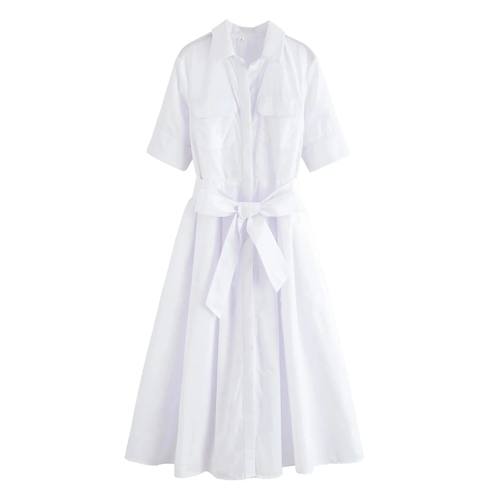 SOERA Beatrice Belted Shirt Midi Dress - Dress -  White S
