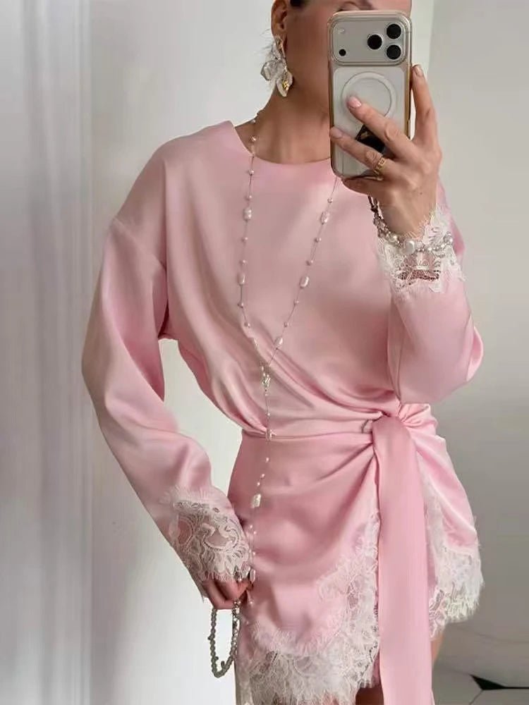 SOERA Celeste Lace Satin Tie - Detail Dress - Dress -  Pink XS