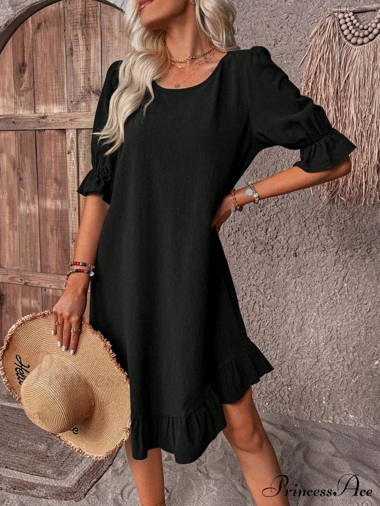 SOERA Celeste Ruffle Hem Smock Dress - Dress -  Black XL