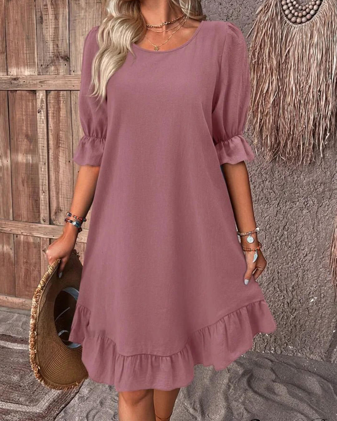 SOERA Celeste Ruffle Hem Smock Dress - Dress -  Pink S