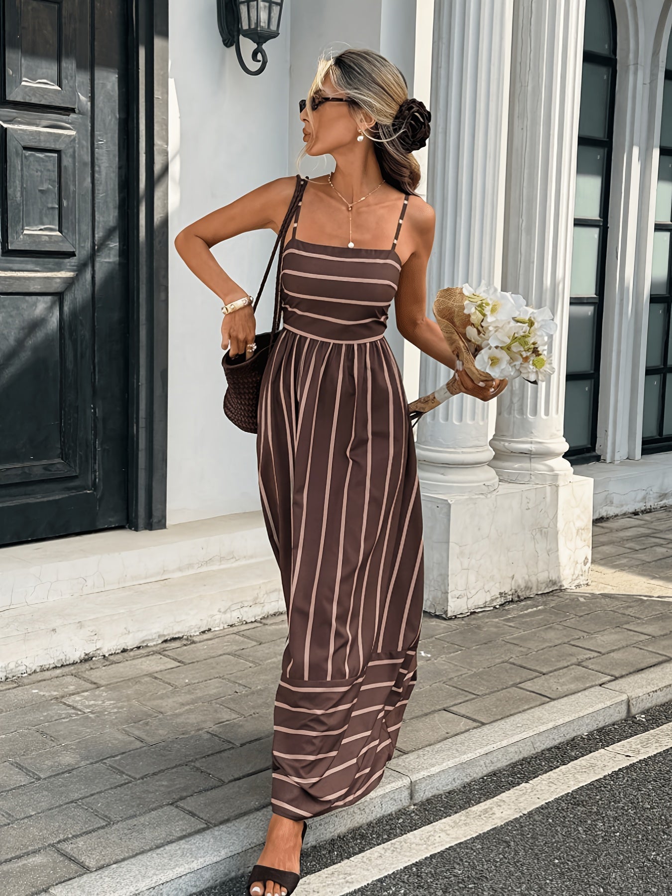 SOERA Elena Striped Linen Slip Dress - Dress - SOERA-088131-CAF-XS-06819 Brown XS