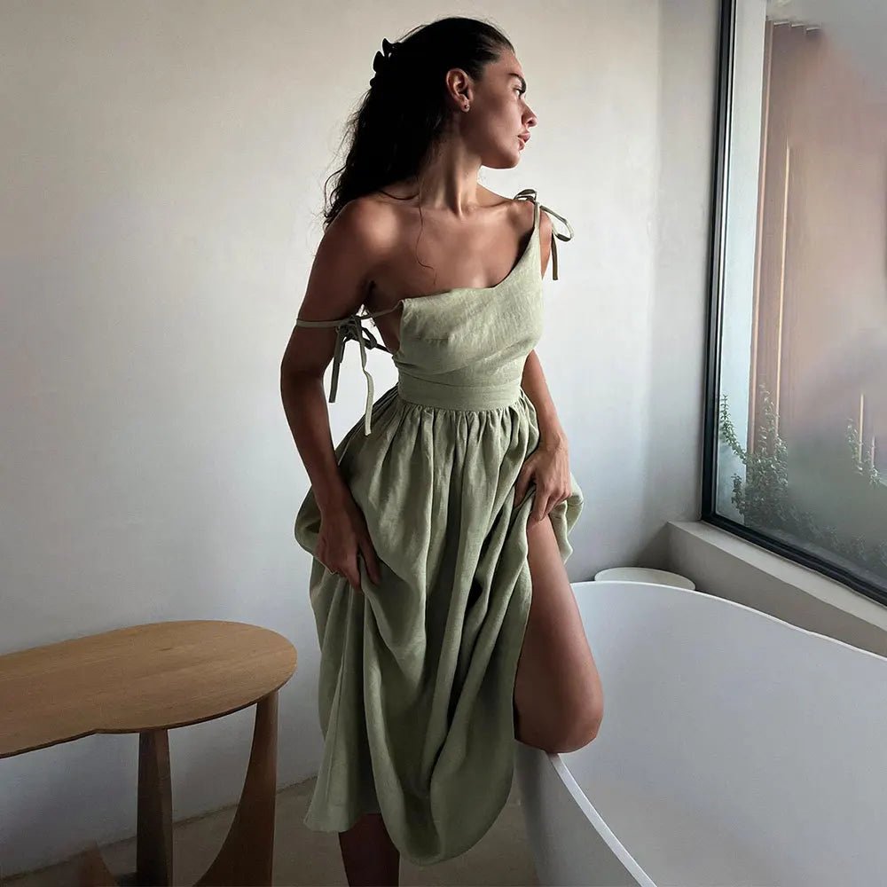 SOERA Elisabeta Backless Tie - Strap Midi Dress - Dress -  Green S