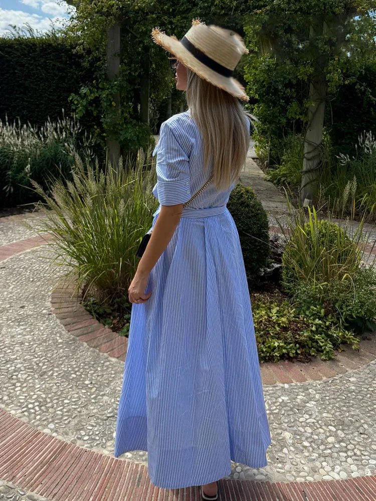 SOERA Stacie Bow Tie - Waist Shirt Dress - Dress -  Blue Stripes XS