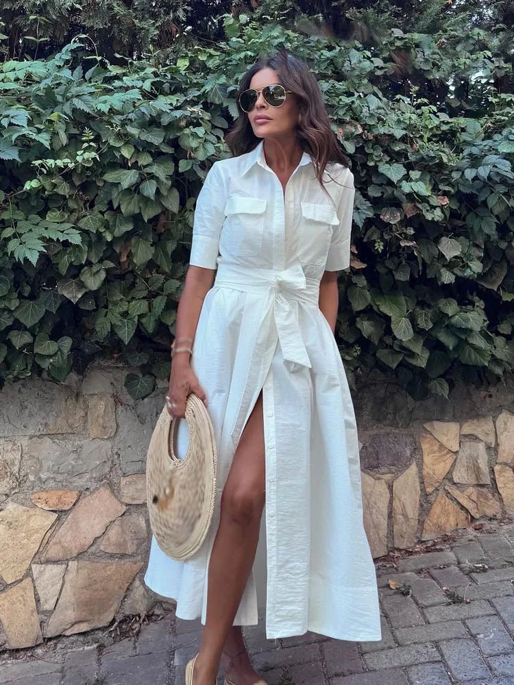 SOERA Stacie Bow Tie - Waist Shirt Dress - Dress -  White XS