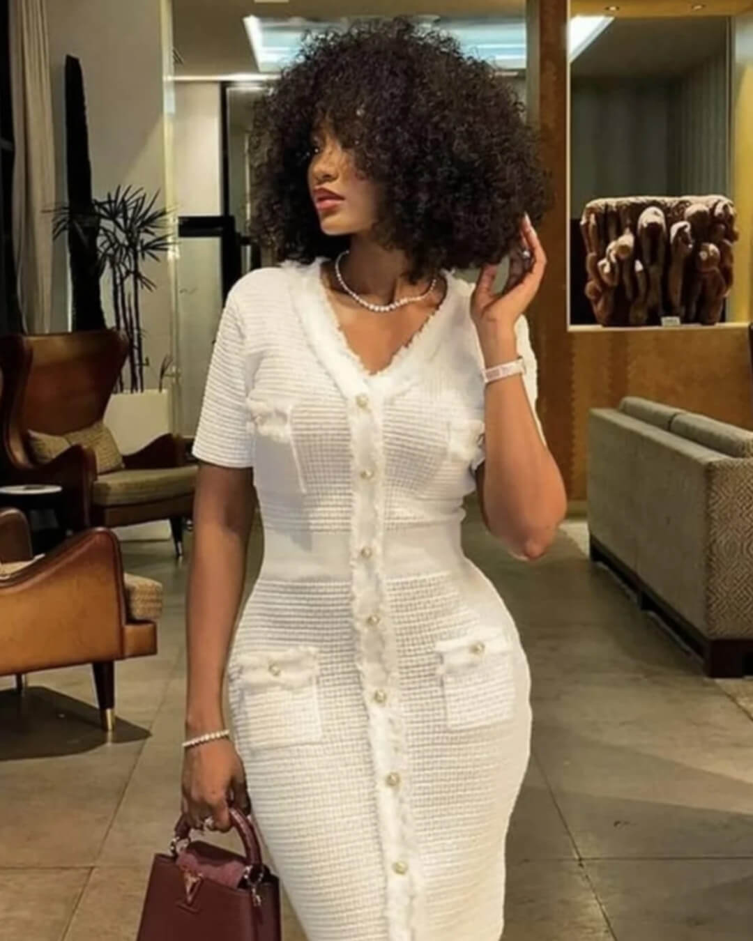 SOERA Valentina V - Neck Knitted Sweater Dress - Dress -  White