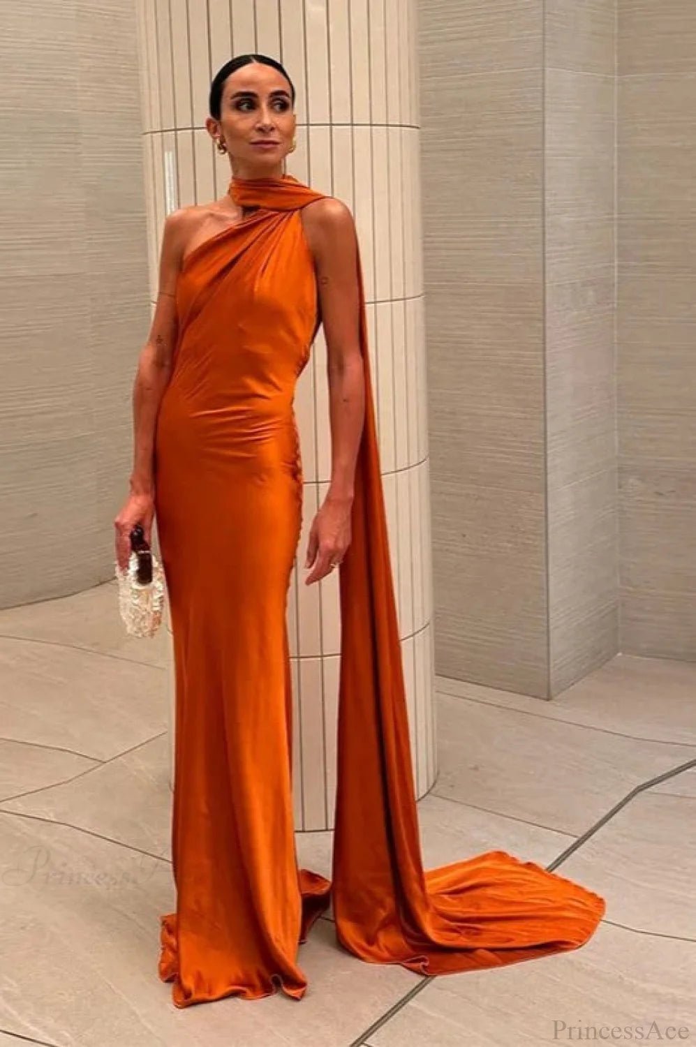SOERA Adorinda Elegant Satin Halter Dress - Dresses - SOERA-689795-ORA-S-91011 Orange S