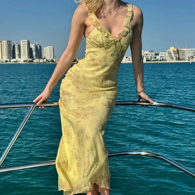 SOERA Ava Floral Plunge Maxi Dress - Dresses -  Yellow XS