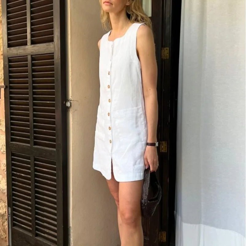 SOERA Briar Linen Square Neck Summer Dress - Dresses -  White S