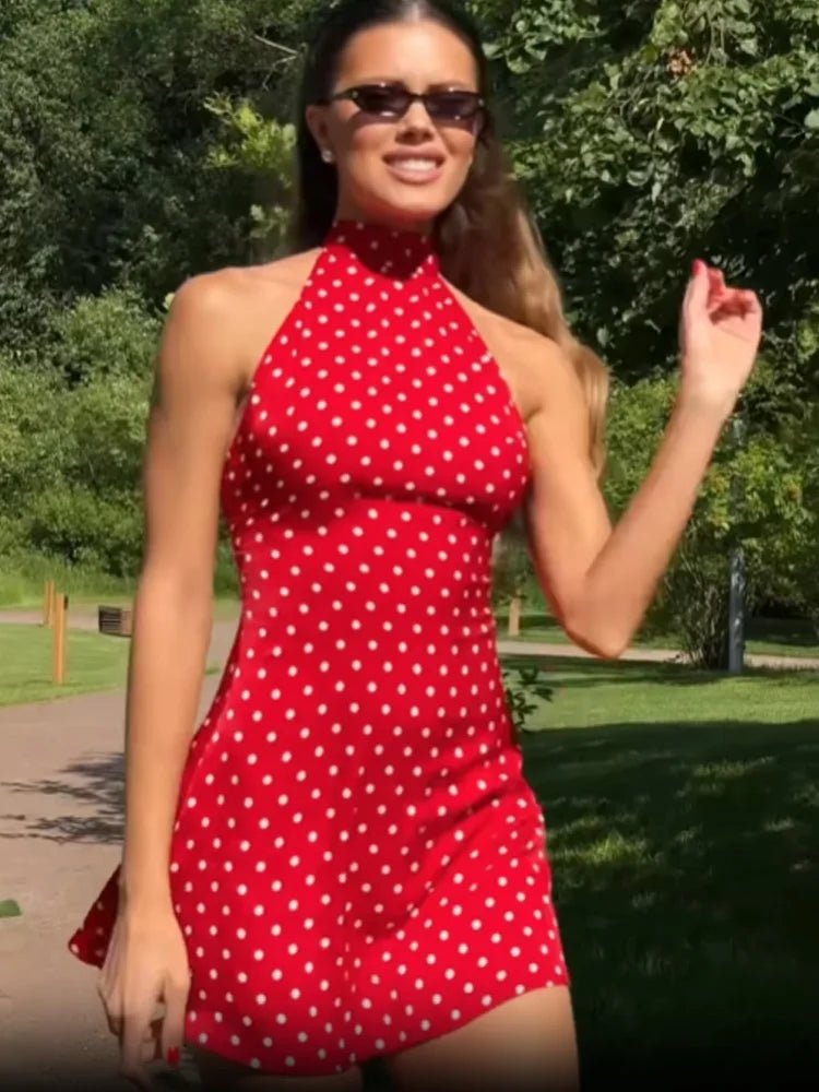 SOERA Renee Halter Dot Mini Dress - Dresses - 1005009294102385-;SK1769670009890020255 Red S