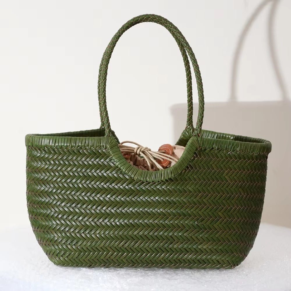 SOERA Bianca Handwoven Leather Tote Bag - Handbags -  Green Small