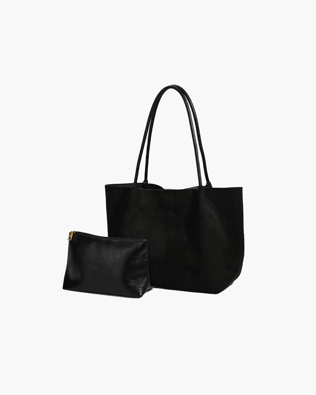 SOERA Cheska Suede Tote Bag with Pouch - Handbags - 3256809732999008-;AO1763048696870976999 Black