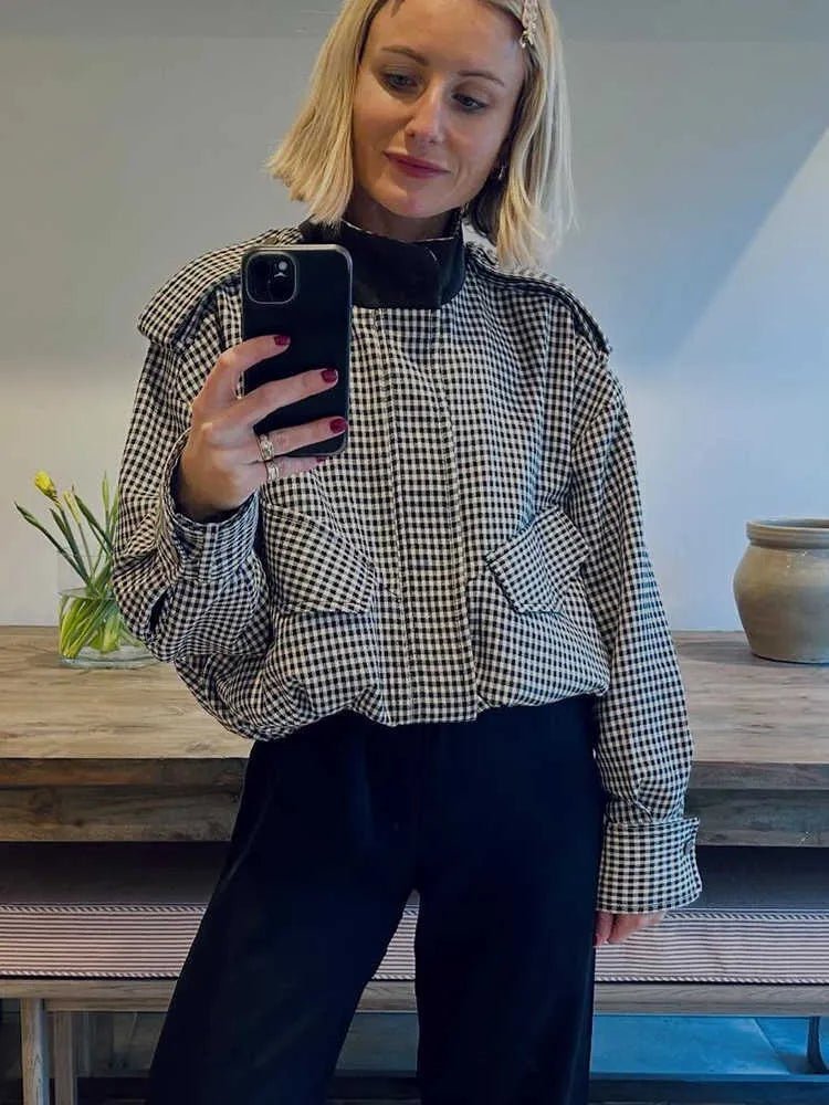 SOERA Emma High Neck Checked Bomber Jacket - Jacket - SOERA-331395-ONL-S-01219 S