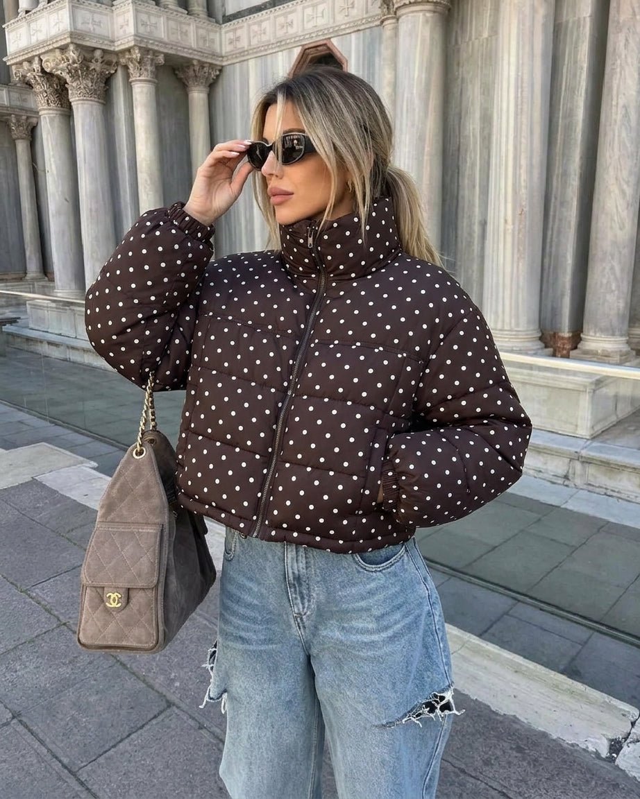 SOERA Emma Polka Dot Cropped Puffer Jacket - Jacket - SOERA-387907-BRO-M-19171 M