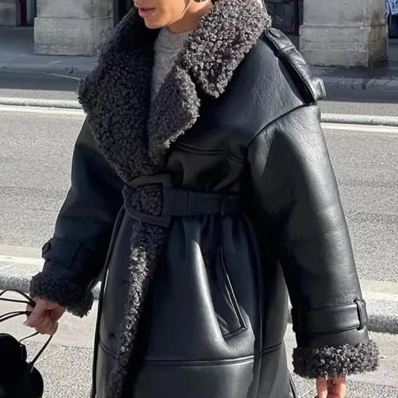 SOERA Cora Belted Faux Leather Maxi Coat - Jackets - 3256808035558765-;lT1765388039764869247 Black M