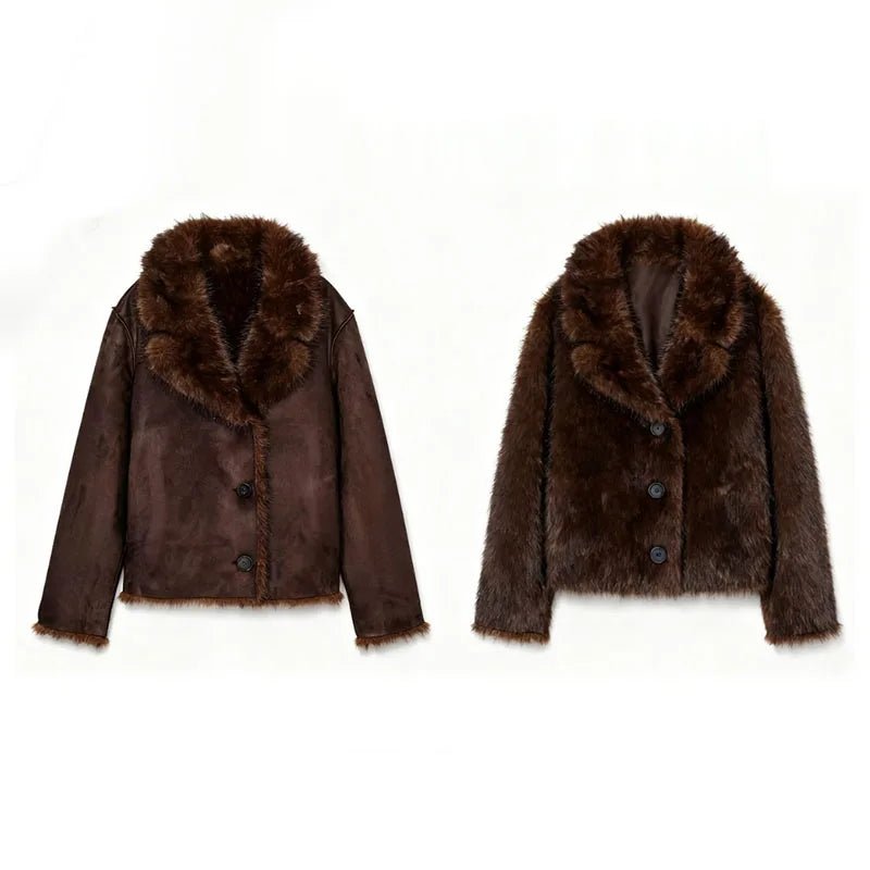 SOERA Jenny Reversible Faux Fur Leather Jacket - Jackets - 3256809615252454-;TQ1764003585261457870 Dark Brown XS
