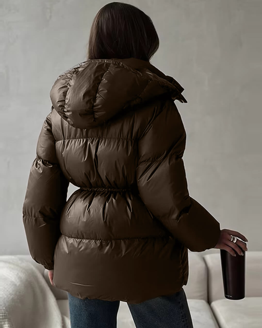 SOERA Lorie Drawstring Hooded Puffer Coat - Jackets - 1005010026834237-;lB1761217546552110501 Brown M
