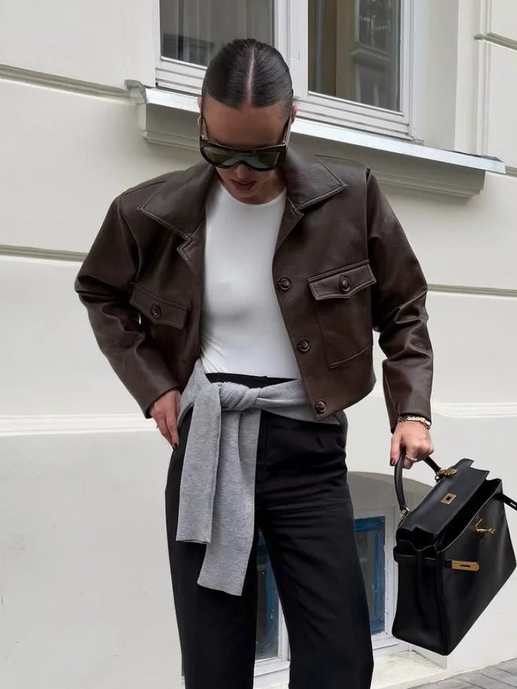 SOERA Rachelle Cropped Faux Leather Jacket - Jackets - 1005009685631106-;XH1776154514201392424 S