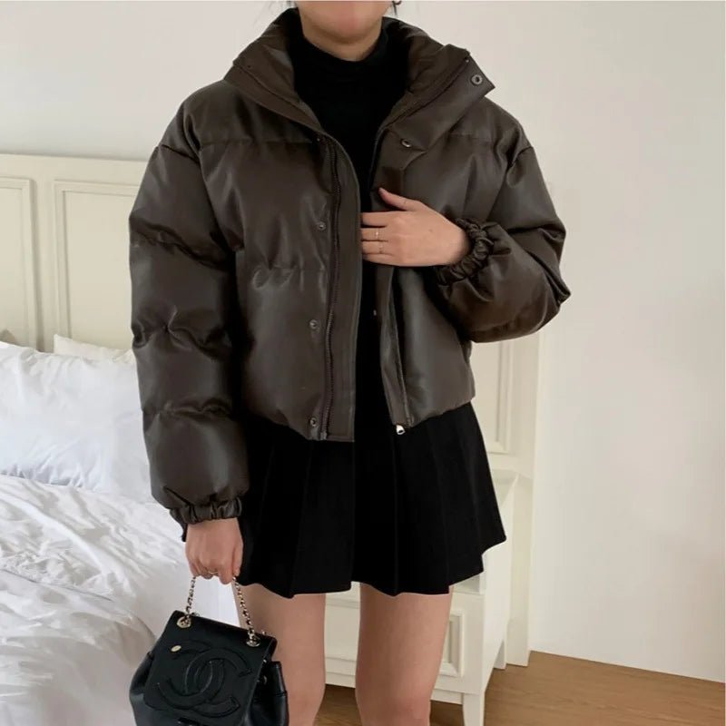 SOERA Samantha Faux Leather Puffer Jacket - Jackets - 3256810074386408-;VC1763625122237075434 Brown S