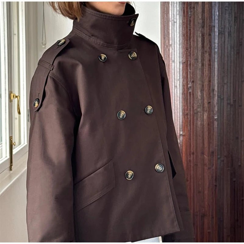 SOERA Vivienne Stand Collar Cropped Trench Coat - Jackets - 1005008964010132-;Gs1774012026581463869 Brown S