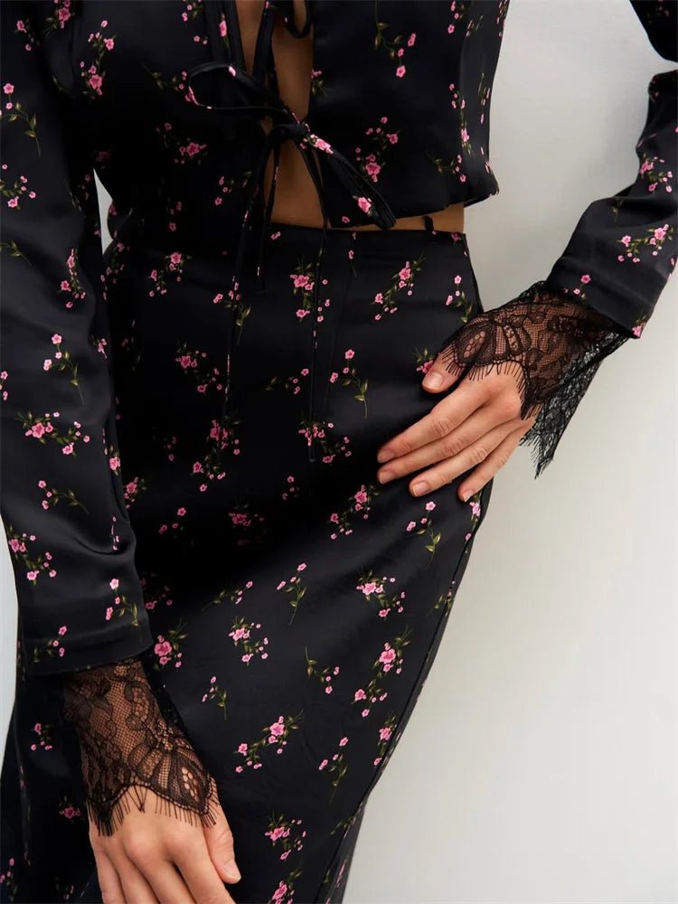 SOERA Celeste Lace Trim Floral Hollow Out Top and Maxi Skirt Set - Matching Sets -  XS