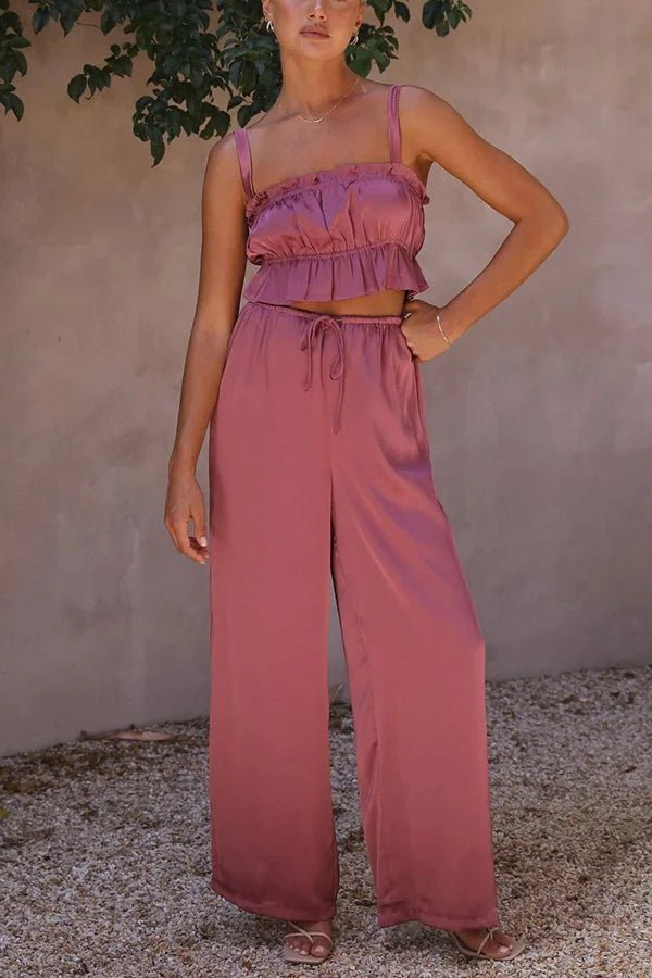 SOERA Julianne Ruffle Top Elastic Waist Pants Set - Matching Sets - Rj1776125365231051488 Black S