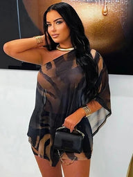 Zaida-raidoitettu seeprakuosi crop-top & hame -setti