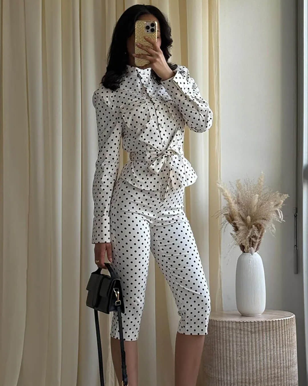 SOERA Jia Polka Dot High - Waist Trouser Set - Set -  Set XS