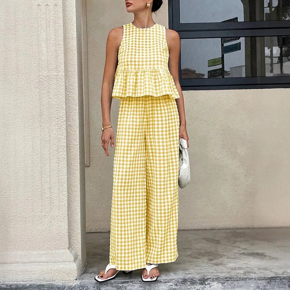 SOERA Leanne Plaid Ruffle Two - Piece Set - Set -  Yellow S
