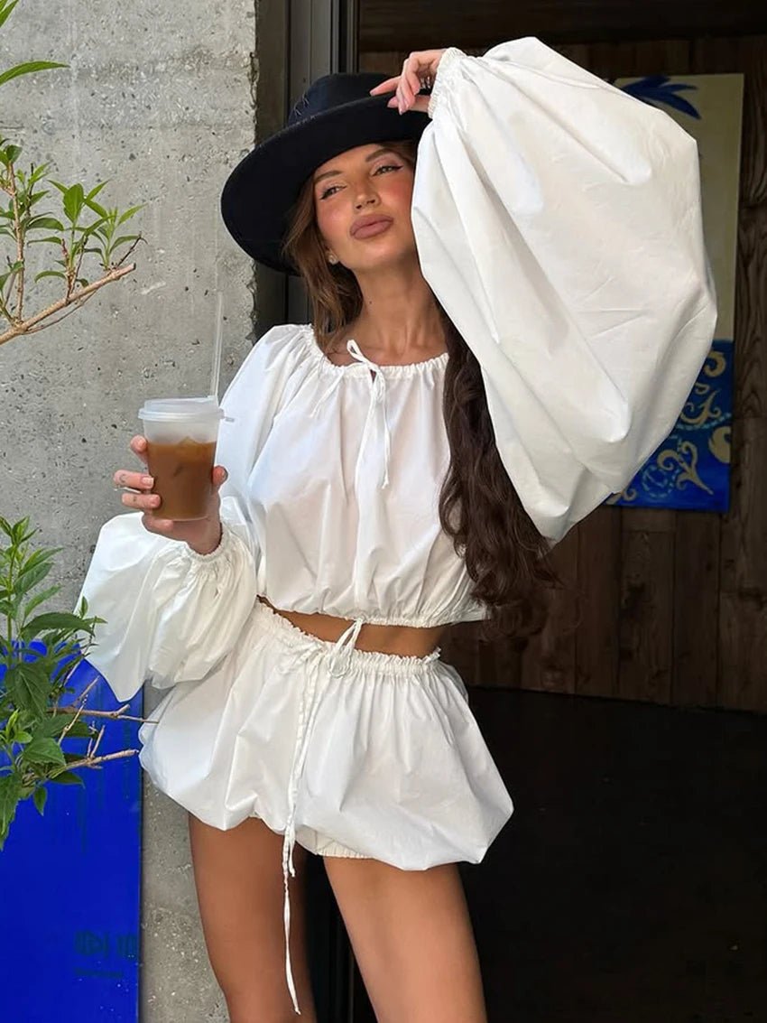 Zoe off-shoulder & shortsit -setti