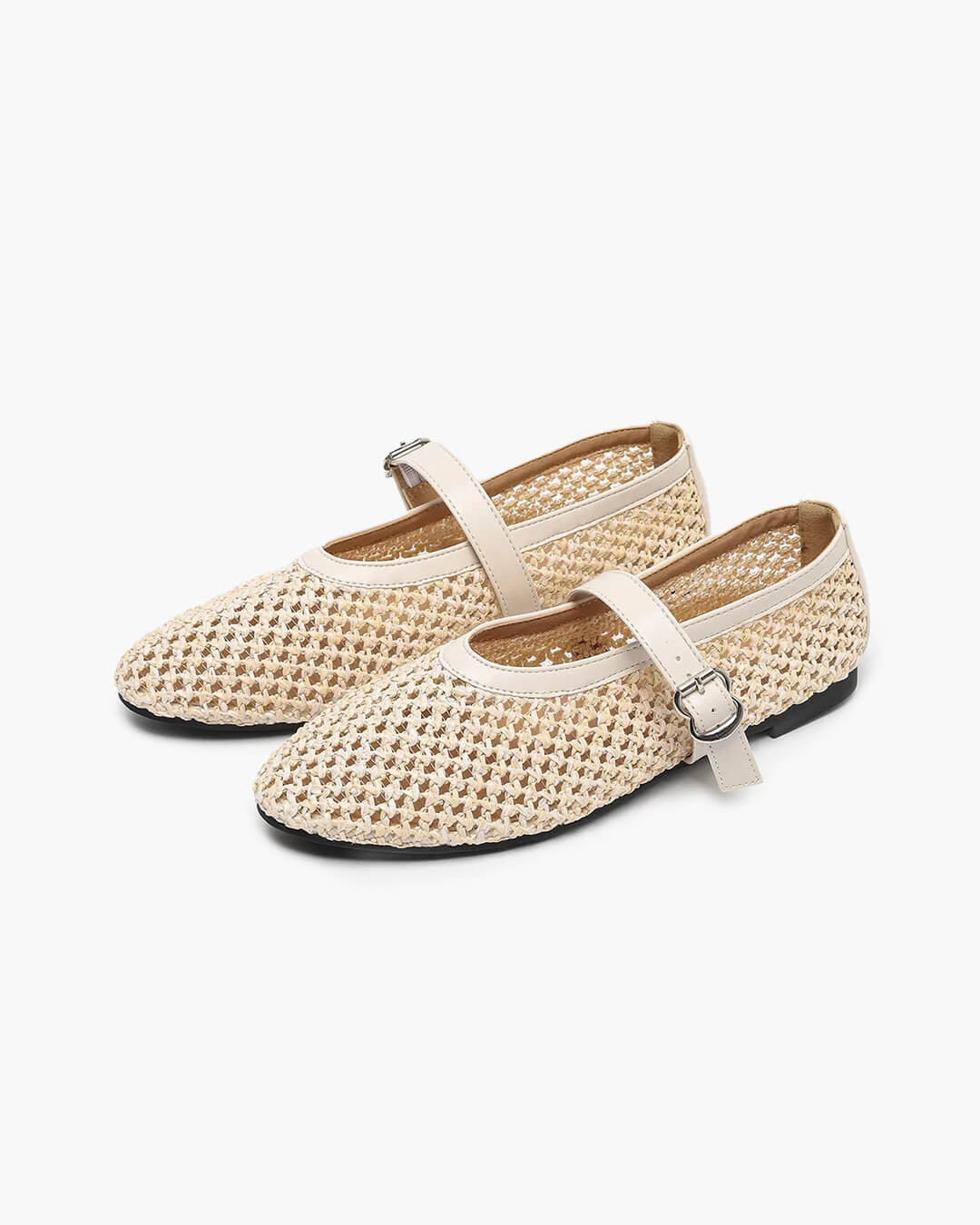 SOERA Beatrice Hollow Weave Mary Jane Flats - Shoes -  Beige 35