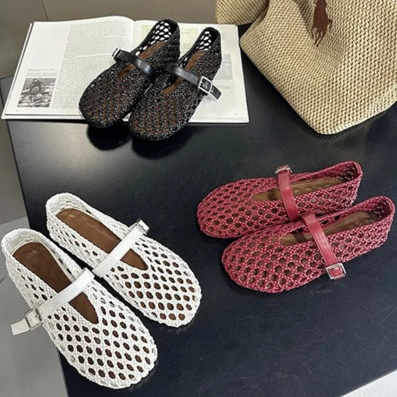 SOERA Bianca Woven Hollow Flat Sandals - Shoes -  Black 35