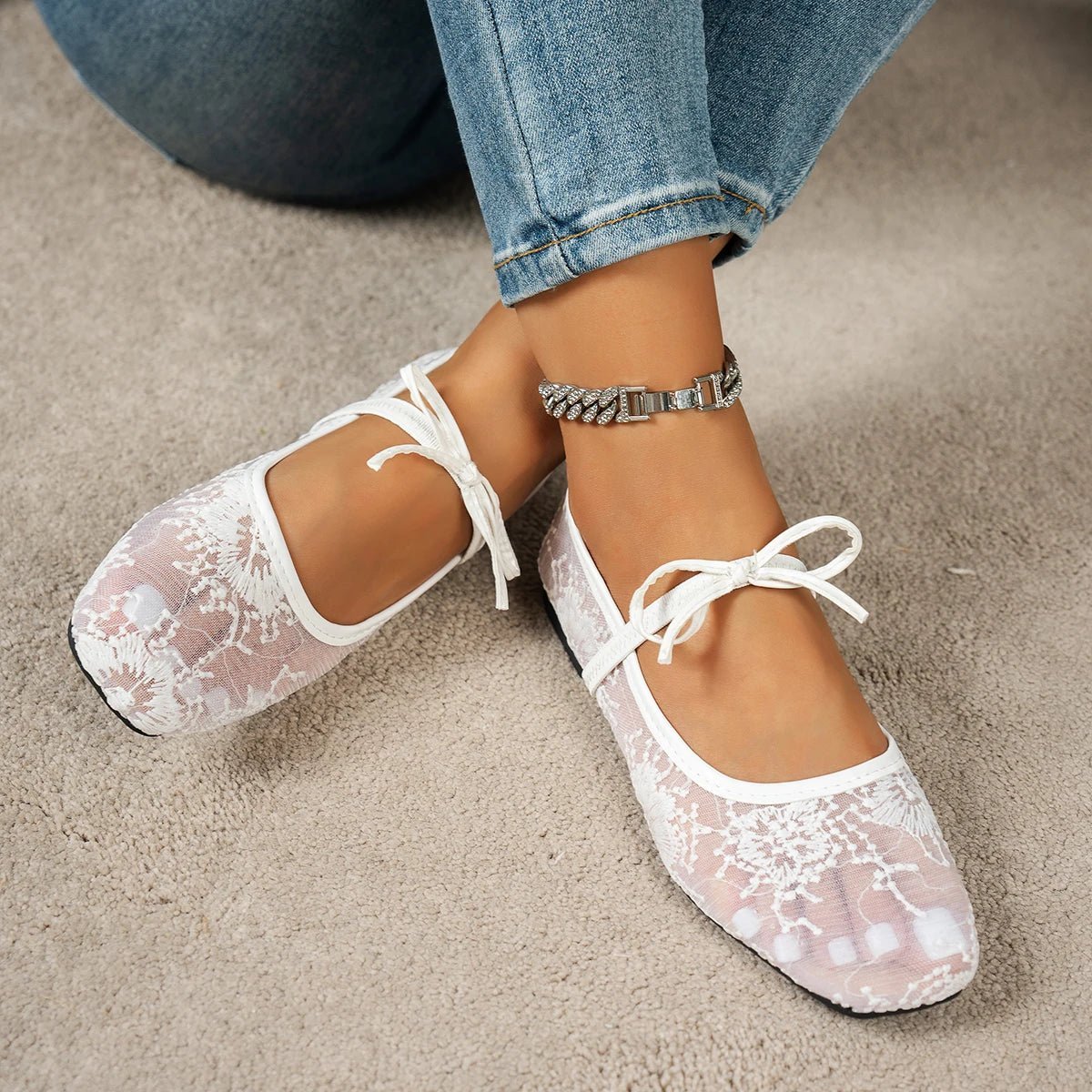 SOERA Joan Mesh Ballet Flats - Shoes - 1005009534032212-;hh1769140532782533898 White 36