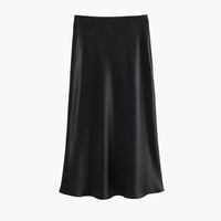 Anais High Waist Black Satin Midi Skirt
