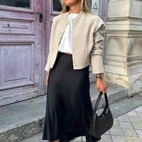 Anais korkeavyötäröinen musta satiininen midihame