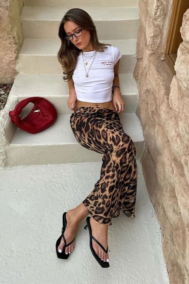 SOERA Anais Leopard Chiffon Mermaid Maxi Skirt - Skirt -  Brown L