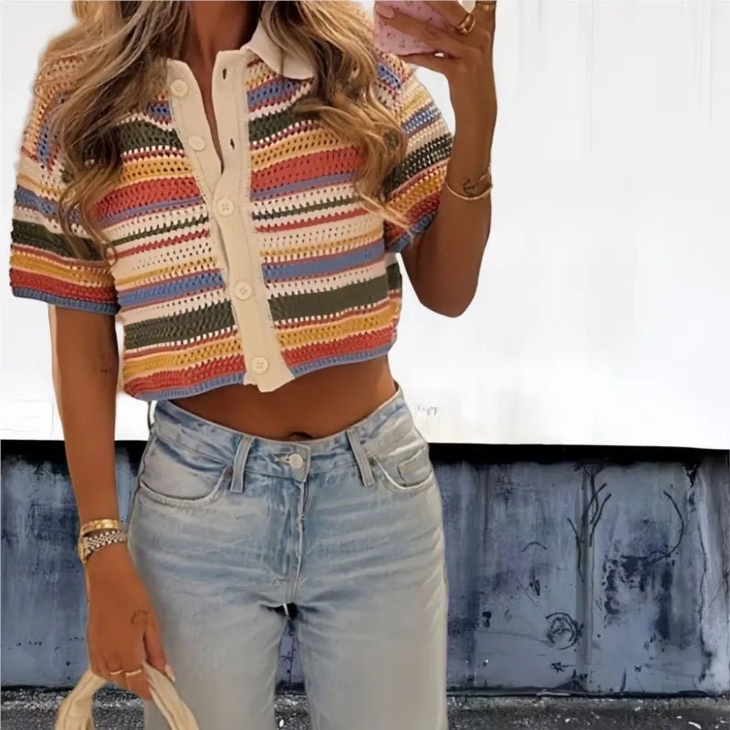 SOERA Iris Crochet Crop Sweater Shorts Set - Sweater - SOERA-393219-TWO-S-70083 Green Set (Top+Short) S