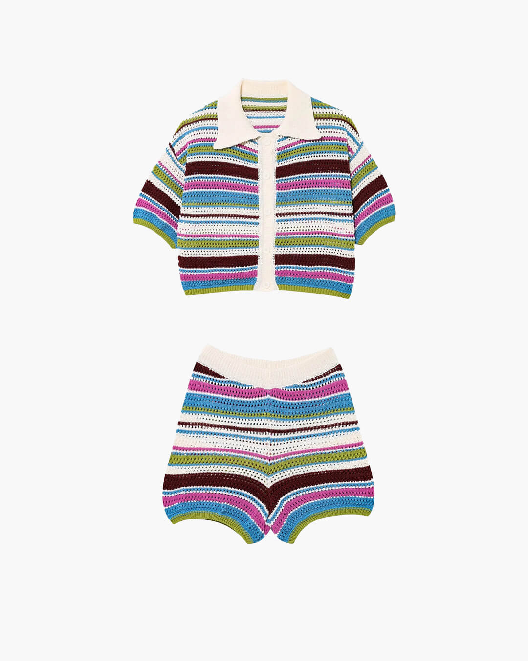 SOERA Iris Crochet Crop Sweater Shorts Set - Sweater - SOERA-393219-TWO-S-70083 Green Set (Top+Short) S