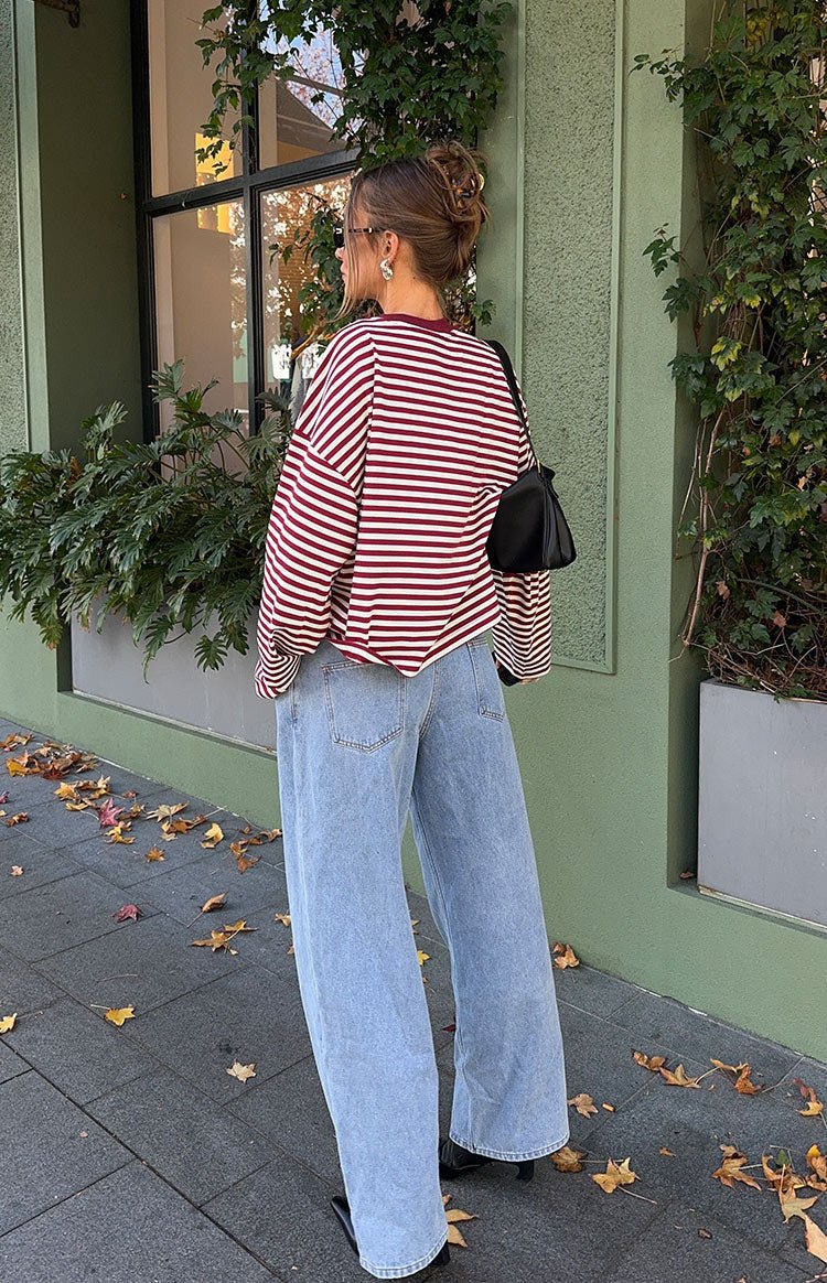 SOERA Vivien Striped Oversized Knit Sweater - Sweater - SOERA-362307-BUR-XS-86947 Burgundy XS