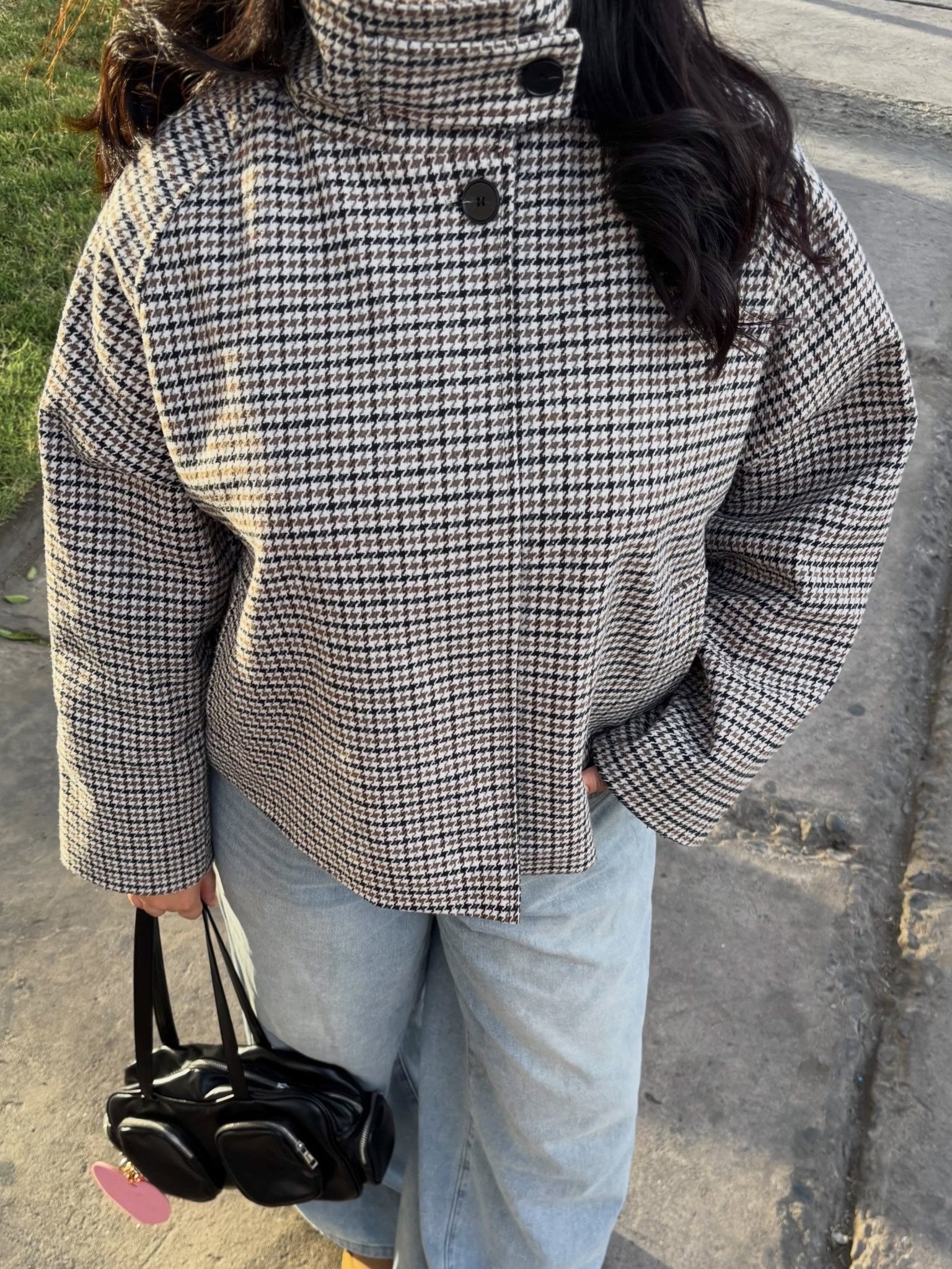 SOERA Amelia High-Collar Houndstooth Cropped Jacket - Top - SOERA-085187-ASP-S-03075 Beige S