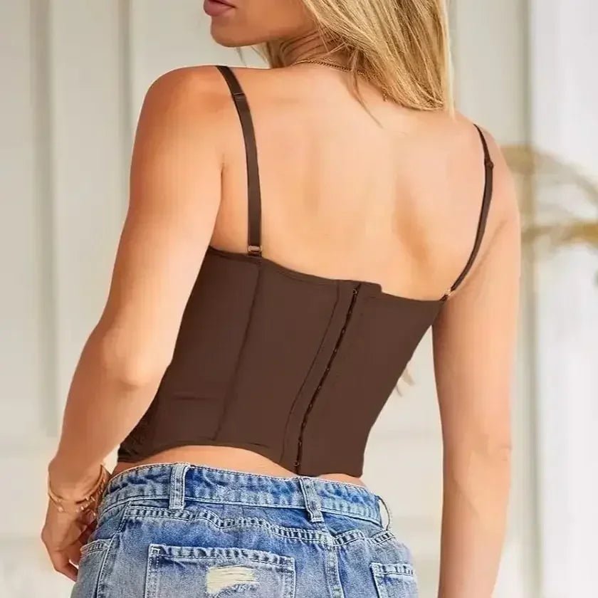 SOERA Antonia Strap Lace Corset Top - Tops - 1005007496391510-;LI1770650303034094935 Brown M
