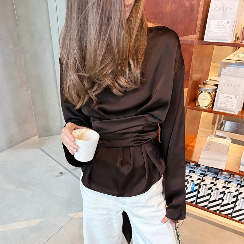 SOERA Aubrey Tie Back Satin Blouse - Tops - yW1774532669740403371 L