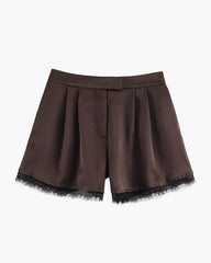Xylia Lace Trim Satin Mini Shorts